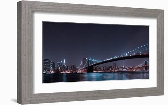 Manhattan Skyline and Brooklyn Bridge-Fabien Bravin-Framed Art Print