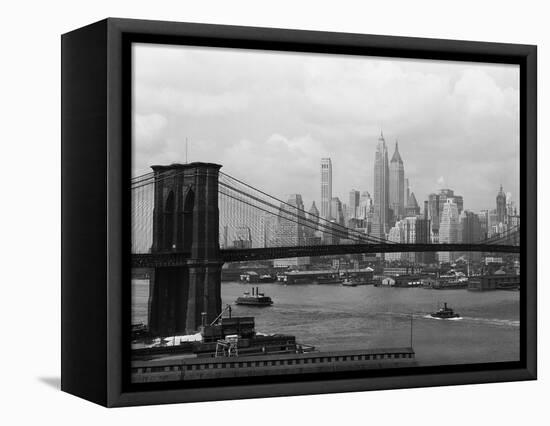 Manhattan Skyline And Brooklyn Bridge-Bettmann-Framed Premier Image Canvas