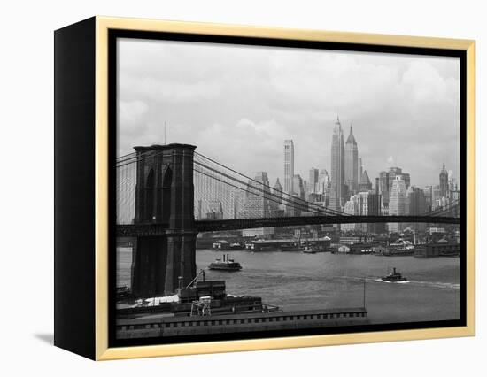 Manhattan Skyline And Brooklyn Bridge-Bettmann-Framed Premier Image Canvas