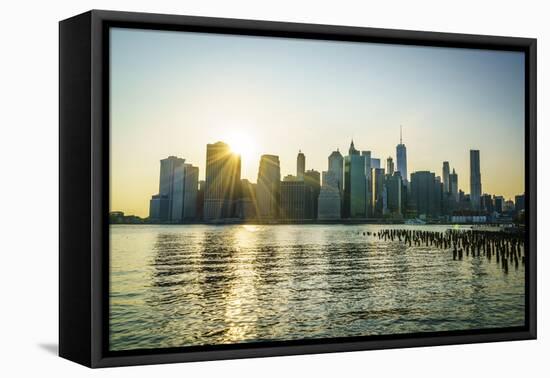 Manhattan skyline at sunset, New York City, United States of America, North America-Fraser Hall-Framed Premier Image Canvas