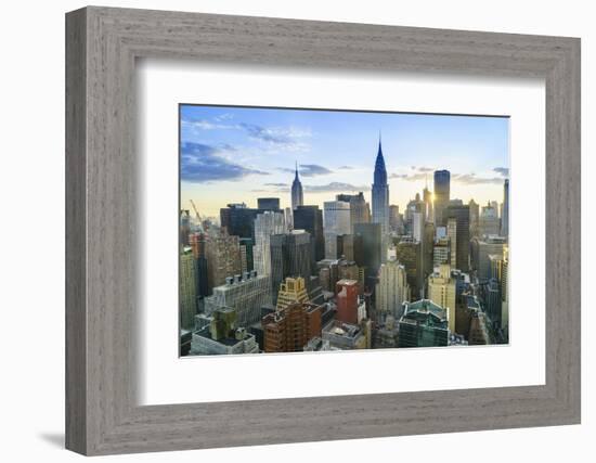 Manhattan skyline, Empire State Building and Chrysler Building at sunset, New York City, United Sta-Fraser Hall-Framed Photographic Print