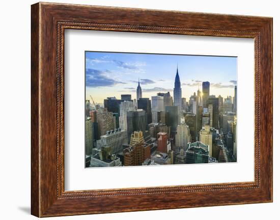 Manhattan skyline, Empire State Building and Chrysler Building at sunset, New York City, United Sta-Fraser Hall-Framed Photographic Print