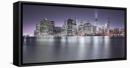Manhattan Skyline Night-Moises Levy-Framed Stretched Canvas