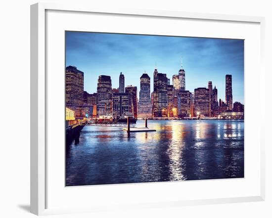 Manhattan Skyline Reflected in East River at Dusk-Maciej Bledowski-Framed Photographic Print