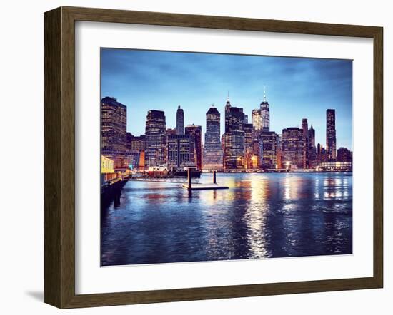 Manhattan Skyline Reflected in East River at Dusk-Maciej Bledowski-Framed Photographic Print