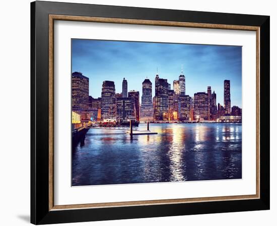 Manhattan Skyline Reflected in East River at Dusk-Maciej Bledowski-Framed Photographic Print