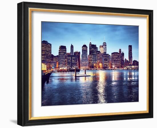 Manhattan Skyline Reflected in East River at Dusk-Maciej Bledowski-Framed Photographic Print