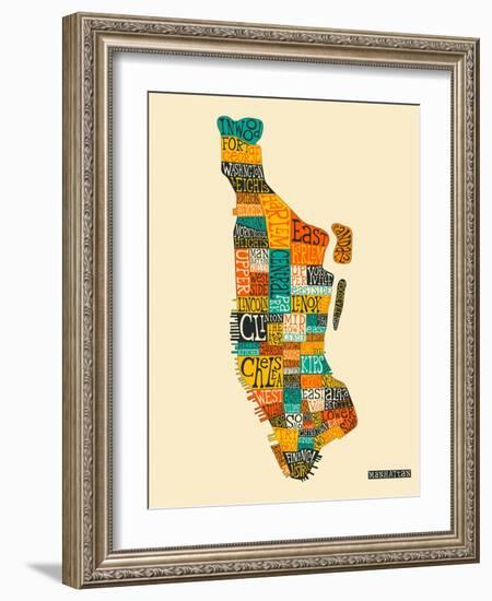 Manhattan Typographic Map-Jazzberry Blue-Framed Art Print