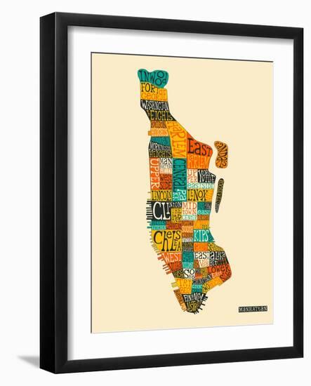 Manhattan Typographic Map-Jazzberry Blue-Framed Art Print