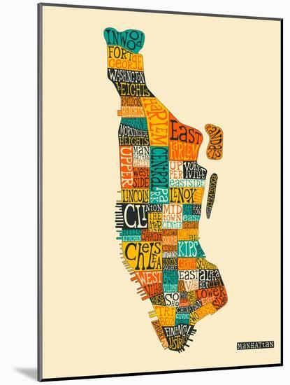 Manhattan Typographic Map-Jazzberry Blue-Mounted Art Print