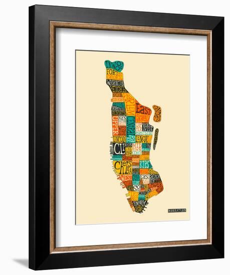 Manhattan Typographic Map-Jazzberry Blue-Framed Premium Giclee Print