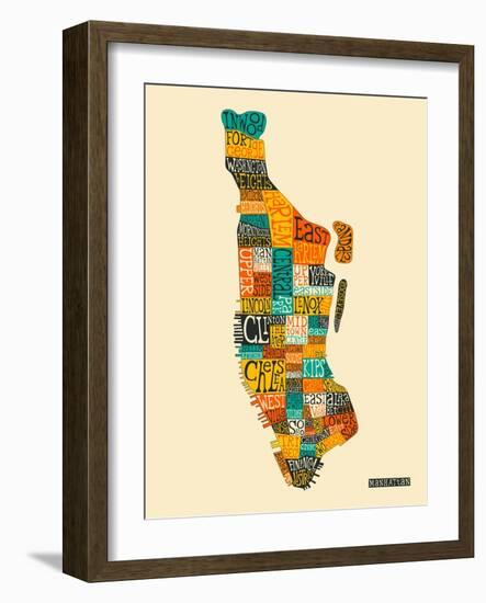 Manhattan Typographic Map-Jazzberry Blue-Framed Art Print