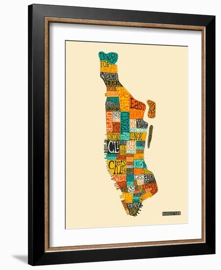 Manhattan Typographic Map-Jazzberry Blue-Framed Art Print