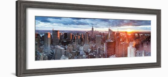 Manhattan View Towards Empire State Building at Sunset from Top of the Rock, at Rockefeller Plaza,-Gavin Hellier-Framed Photographic Print