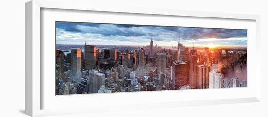 Manhattan View Towards Empire State Building at Sunset from Top of the Rock, at Rockefeller Plaza,-Gavin Hellier-Framed Photographic Print