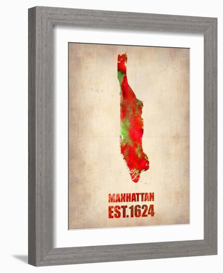 Manhattan Watercolor Map-NaxArt-Framed Art Print