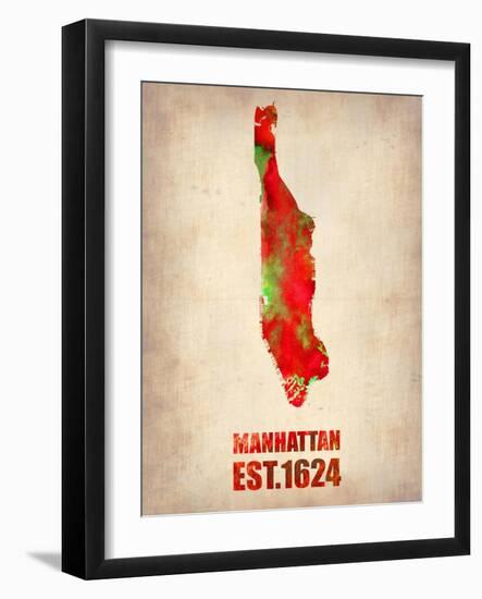 Manhattan Watercolor Map-NaxArt-Framed Art Print