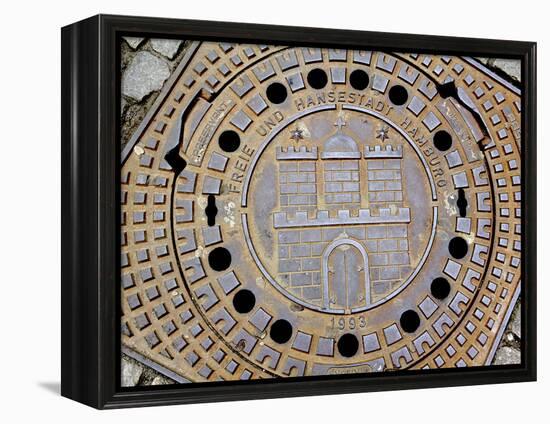 Manhole Cover with Hamburg's Coat of Arms, Hamburg, Germany-Miva Stock-Framed Premier Image Canvas