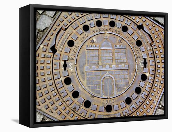 Manhole Cover with Hamburg's Coat of Arms, Hamburg, Germany-Miva Stock-Framed Premier Image Canvas