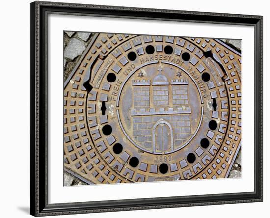 Manhole Cover with Hamburg's Coat of Arms, Hamburg, Germany-Miva Stock-Framed Photographic Print