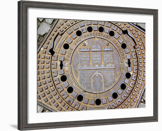 Manhole Cover with Hamburg's Coat of Arms, Hamburg, Germany-Miva Stock-Framed Photographic Print