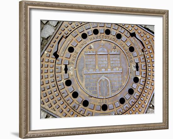 Manhole Cover with Hamburg's Coat of Arms, Hamburg, Germany-Miva Stock-Framed Photographic Print