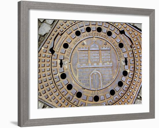 Manhole Cover with Hamburg's Coat of Arms, Hamburg, Germany-Miva Stock-Framed Photographic Print