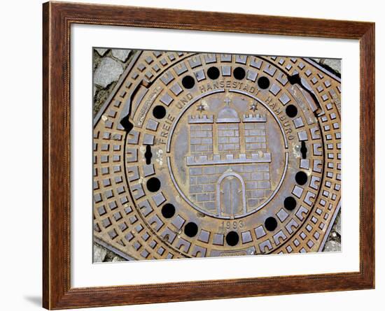 Manhole Cover with Hamburg's Coat of Arms, Hamburg, Germany-Miva Stock-Framed Photographic Print