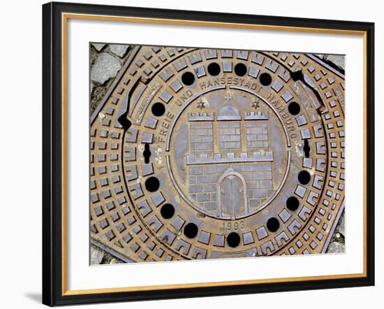 Manhole Cover with Hamburg's Coat of Arms, Hamburg, Germany-Miva Stock-Framed Photographic Print