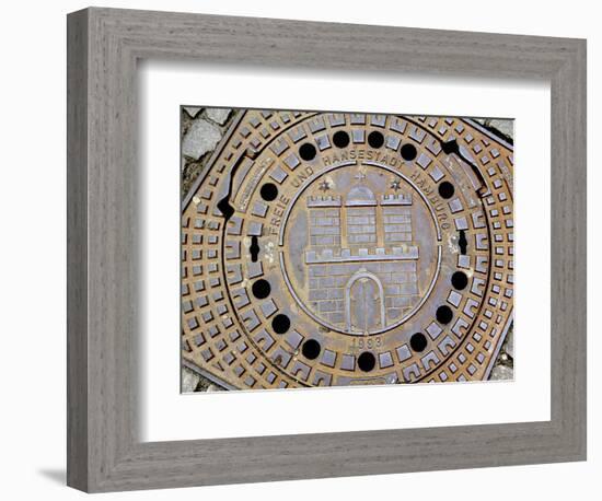 Manhole Cover with Hamburg's Coat of Arms, Hamburg, Germany-Miva Stock-Framed Photographic Print