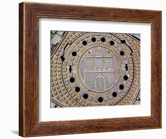 Manhole Cover with Hamburg's Coat of Arms, Hamburg, Germany-Miva Stock-Framed Photographic Print