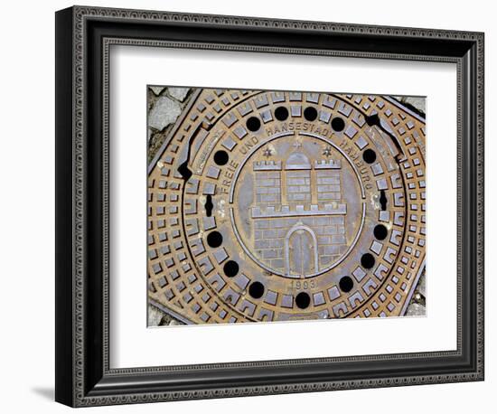 Manhole Cover with Hamburg's Coat of Arms, Hamburg, Germany-Miva Stock-Framed Photographic Print