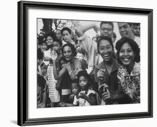 Manila Crowds Celebrate Philippines 15th Independence Anniversary During Douglas Macarthur's Visit-Grey Villet-Framed Photographic Print