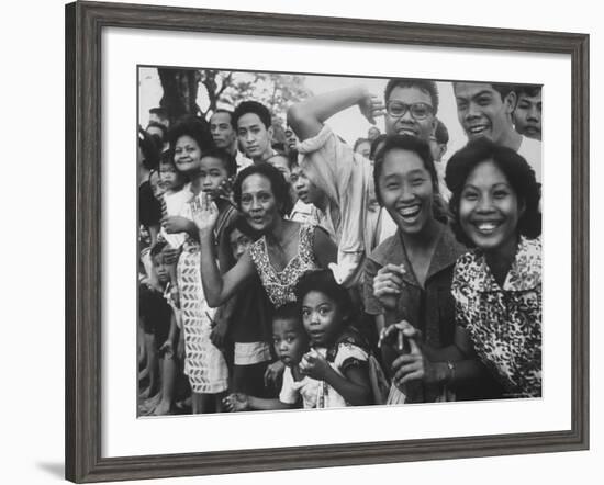 Manila Crowds Celebrate Philippines 15th Independence Anniversary During Douglas Macarthur's Visit-Grey Villet-Framed Photographic Print