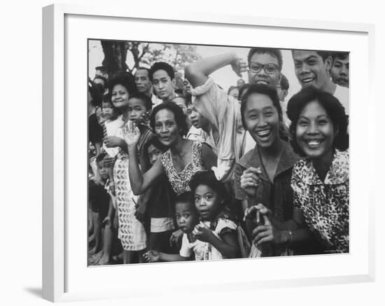 Manila Crowds Celebrate Philippines 15th Independence Anniversary During Douglas Macarthur's Visit-Grey Villet-Framed Photographic Print