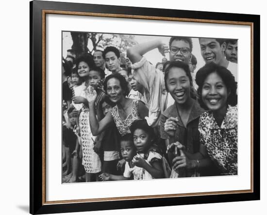 Manila Crowds Celebrate Philippines 15th Independence Anniversary During Douglas Macarthur's Visit-Grey Villet-Framed Photographic Print