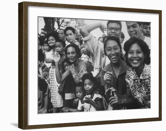 Manila Crowds Celebrate Philippines 15th Independence Anniversary During Douglas Macarthur's Visit-Grey Villet-Framed Photographic Print