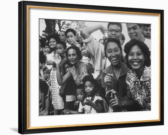 Manila Crowds Celebrate Philippines 15th Independence Anniversary During Douglas Macarthur's Visit-Grey Villet-Framed Photographic Print