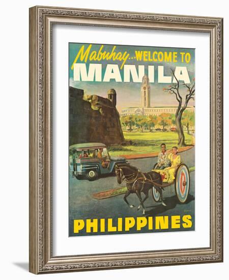 Manila Philippines - Mabuhay (Welcome), Vintage Travel Poster, 1950s-Pacifica Island Art-Framed Art Print