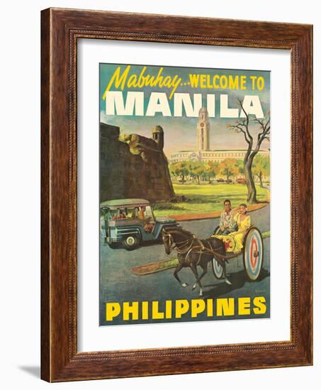 Manila Philippines - Mabuhay (Welcome), Vintage Travel Poster, 1950s-Pacifica Island Art-Framed Art Print