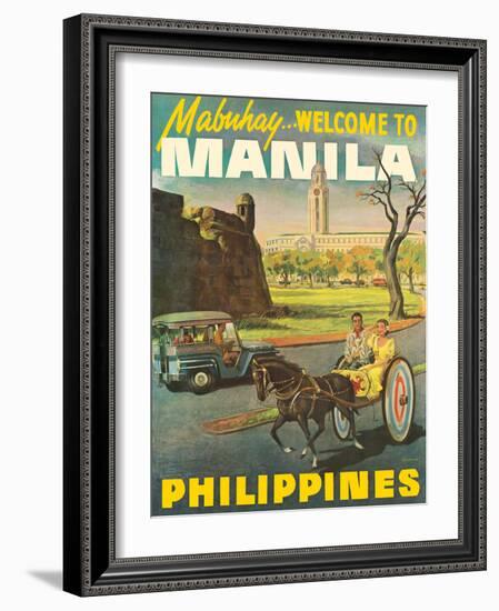 Manila Philippines - Mabuhay (Welcome), Vintage Travel Poster, 1950s-Pacifica Island Art-Framed Art Print