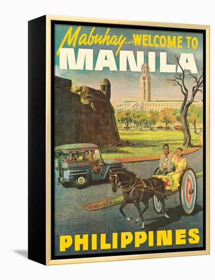 Manila Philippines - Mabuhay (Welcome), Vintage Travel Poster, 1950s-Pacifica Island Art-Framed Stretched Canvas