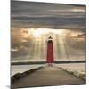 Manistique Lighthouse and Sunbeams, Manistique, Michigan '14-Monte Nagler-Mounted Giclee Print