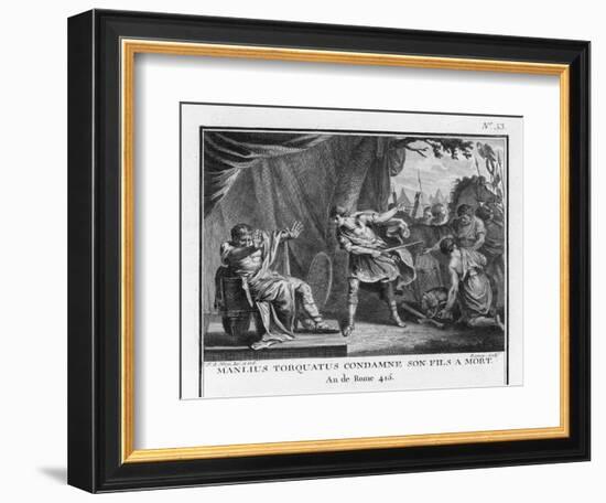 Manlius Torquatus Condemns His Own Son to Death for Engaging in Unlawful Single Combat-Augustyn Mirys-Framed Art Print