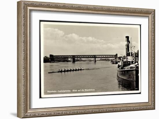 Mannheim Ludwigshafen, Dampfer Damco 16, Rheinrücke-null-Framed Giclee Print