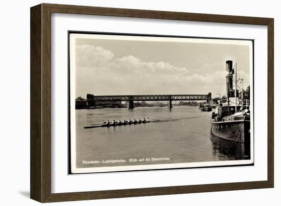 Mannheim Ludwigshafen, Dampfer Damco 16, Rheinrücke-null-Framed Giclee Print