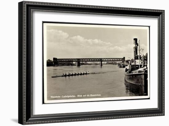 Mannheim Ludwigshafen, Dampfer Damco 16, Rheinrücke-null-Framed Giclee Print