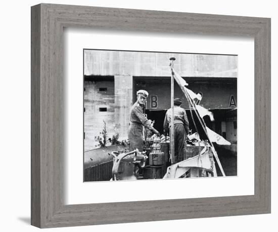 Manoeuver Progress of Submarine U-555 at Entrance to Bunker of German Base in Saint-Nazaire-null-Framed Giclee Print