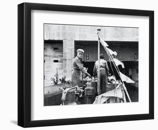 Manoeuver Progress of Submarine U-555 at Entrance to Bunker of German Base in Saint-Nazaire-null-Framed Giclee Print