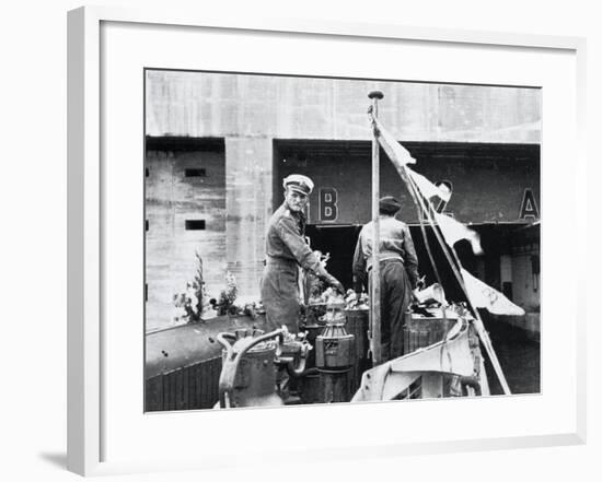 Manoeuver Progress of Submarine U-555 at Entrance to Bunker of German Base in Saint-Nazaire-null-Framed Giclee Print